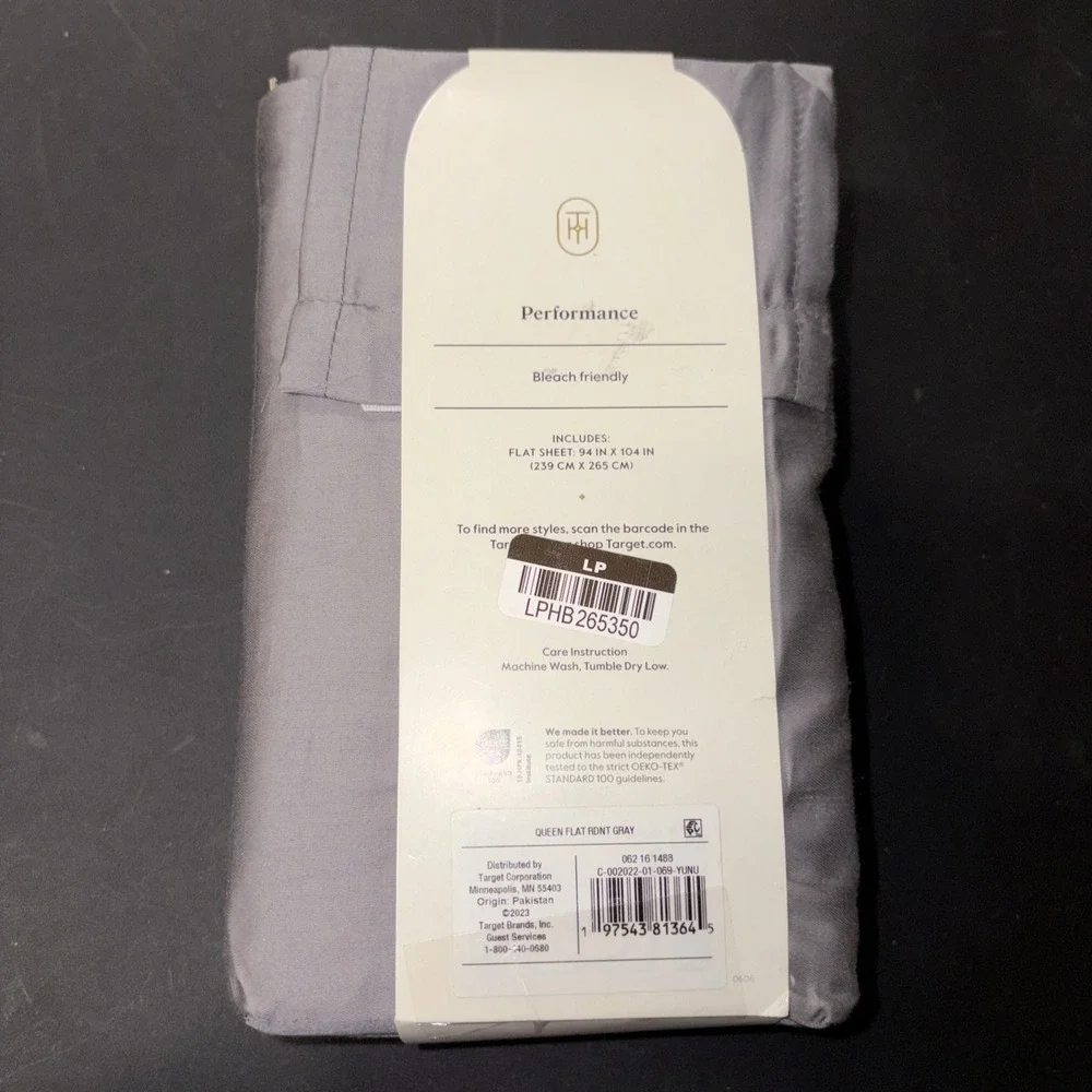 Threshold Queen Size 400 Thread Count Performance Flat Sheet Radiant Gray 28330
